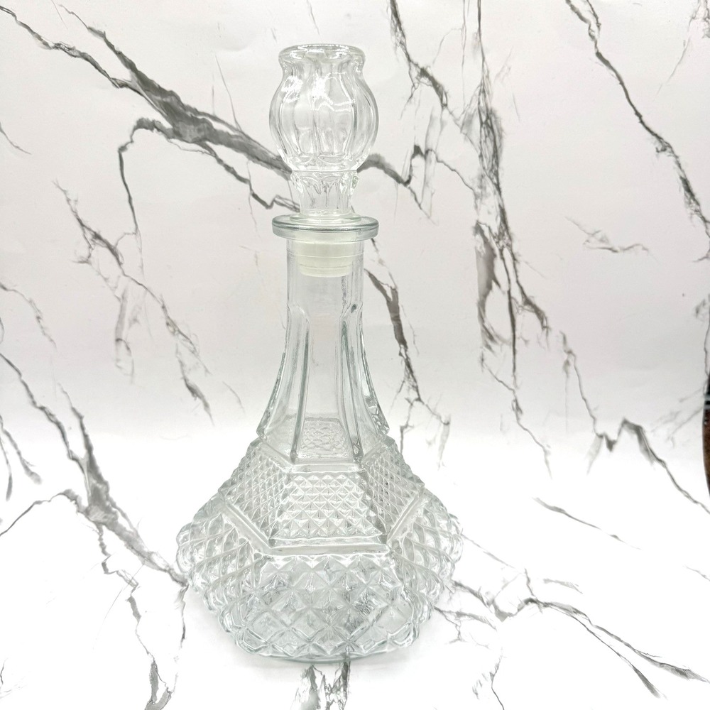 Vintage Anchor Hocking Wexford Clear Glass Decanter w Stopper MCM Barware